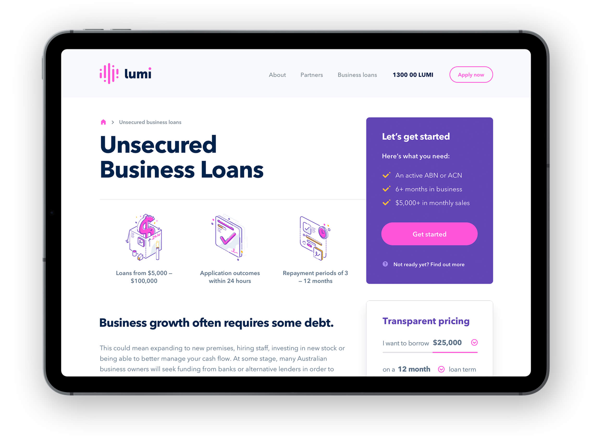 Avenue startups case study - Lumi landing page