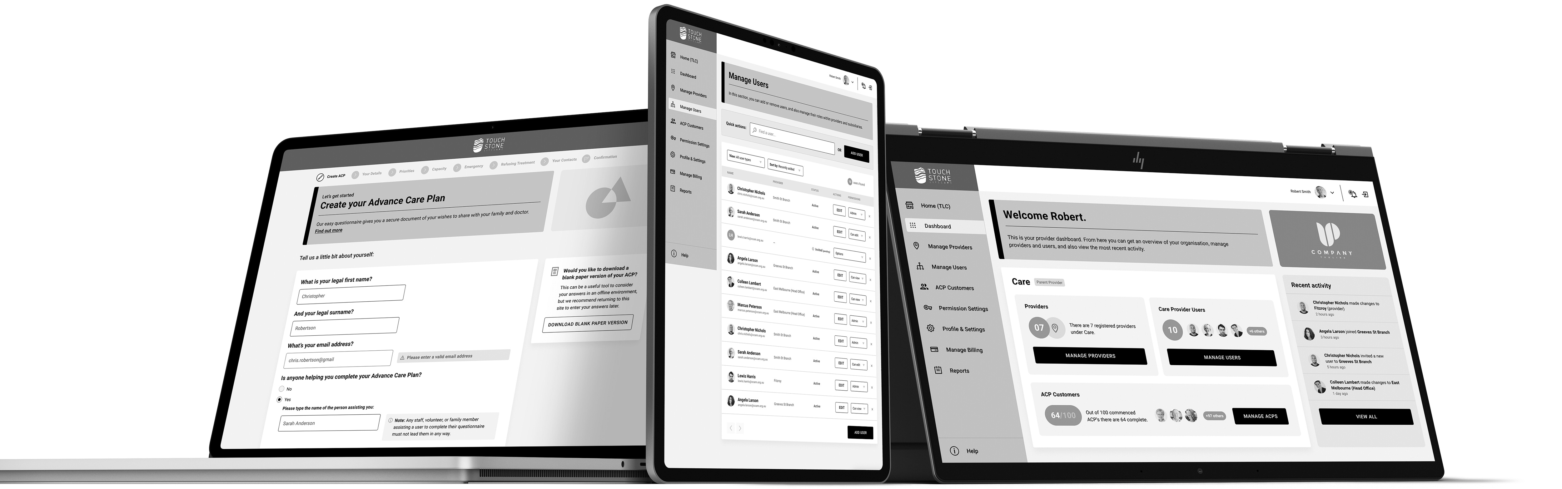 UX user experience case study - Touchstone web application